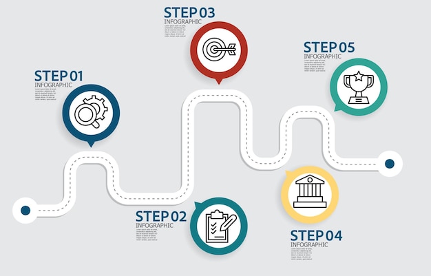 Kroki Timeline Element Infograficzny Szablon Układu Raportu Tło Z Ikoną Linii Biznesowej 5 Kroków