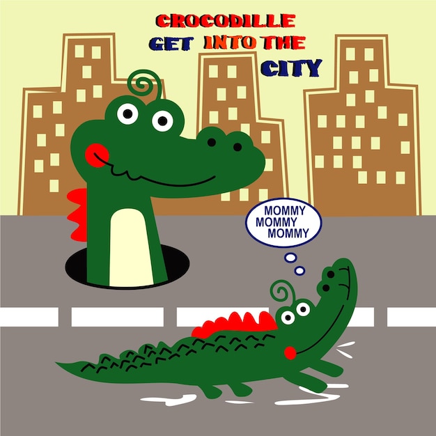 Krokodyl Dzieci Projektują Ilustracja Kreskówka Wektor