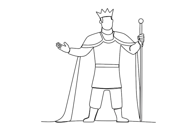 Plik wektorowy król pozdrawia swój lud król rysunek jednoliniowy