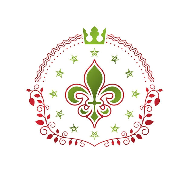 Plik wektorowy królewski symbol graficzny godło lily flower skomponowany z koroną króla. element projektu heraldyczne wektor. etykieta w stylu retro, logo heraldyki.