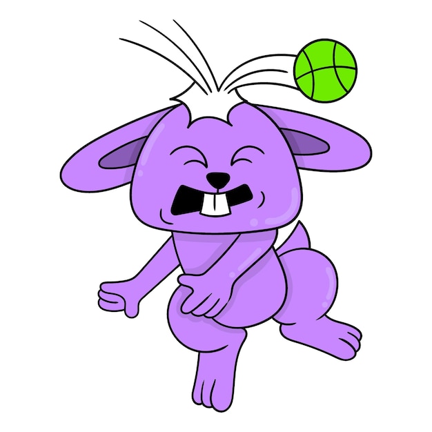Plik wektorowy królik krzywiąc się z bólu od spadającego baseballu doodle ikona obrazu kawaii