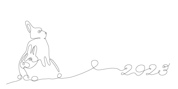 Plik wektorowy królik streszczenie jedna ciągła linia ilustracja nowoczesny minimalistyczny styl króliczek symbol 2023 roku sylwetka na plakaty banery internetowe pocztówki