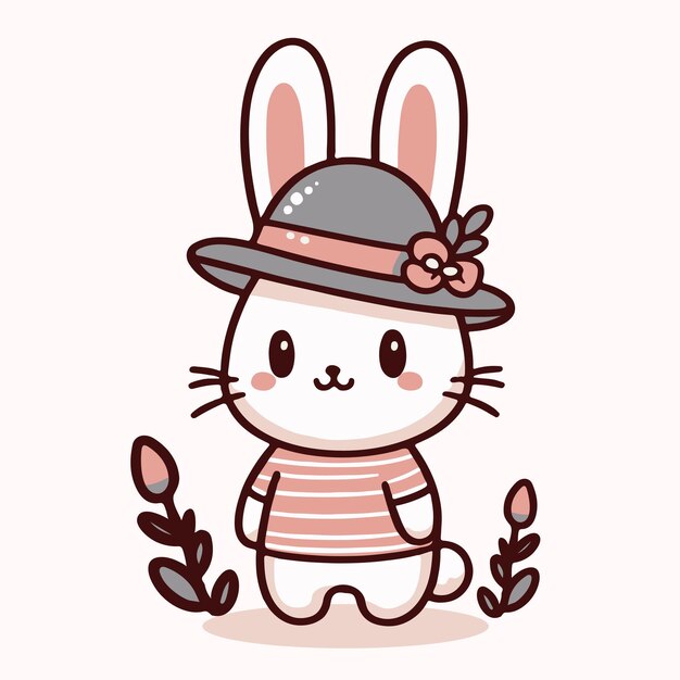Plik wektorowy królik z kreskówką z kapeluszem i kapeluszem z napisem królik