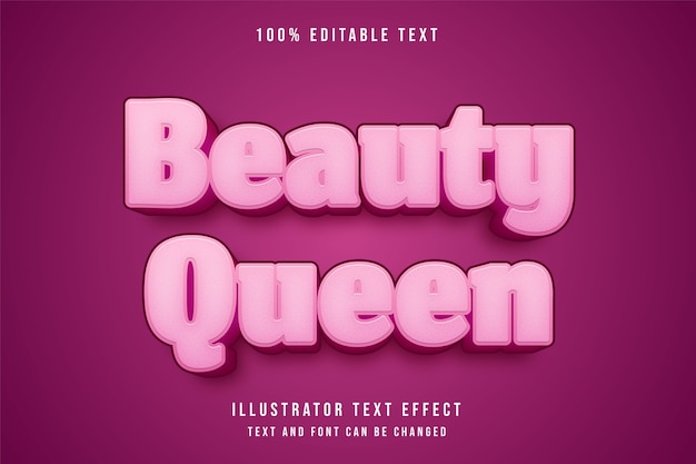 Plik wektorowy królowa piękności, efekt edytowalnego tekstu 3d, ładny efekt różowej gradacji