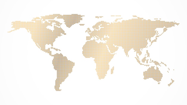Kropkowana złota mapa świata wektor ilustracja na białym tle