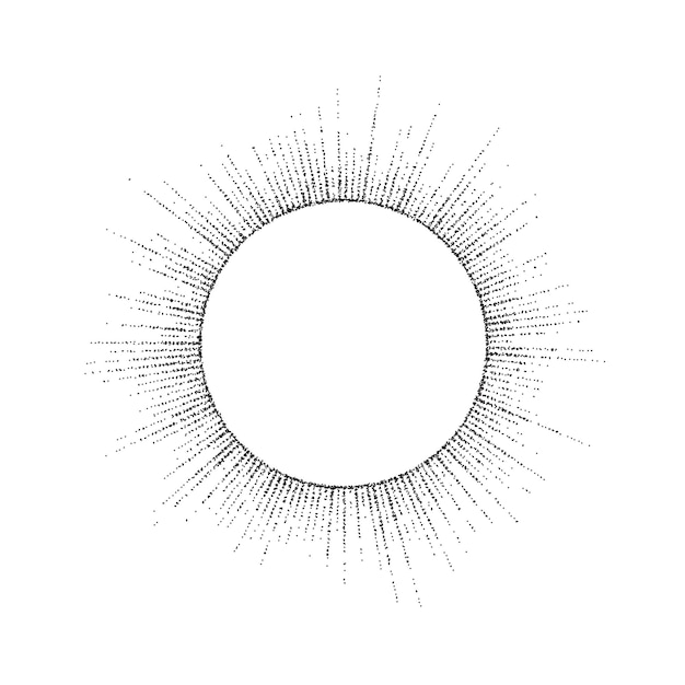 Kropkowane Okrągłe Ramki Promieni Słonecznych. Czarny Ziarnisty Szablon Tekstu Sunburst. Teksturowany Separator Promieni Punktowych