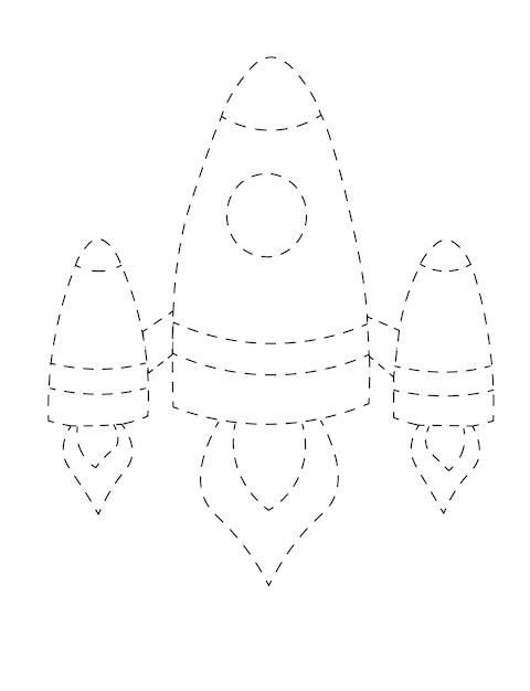 Plik wektorowy kropkowany arkusz śledzący statek rakietowy dla dzieci w wieku przedszkolnym do ćwiczenia umiejętności motorycznych