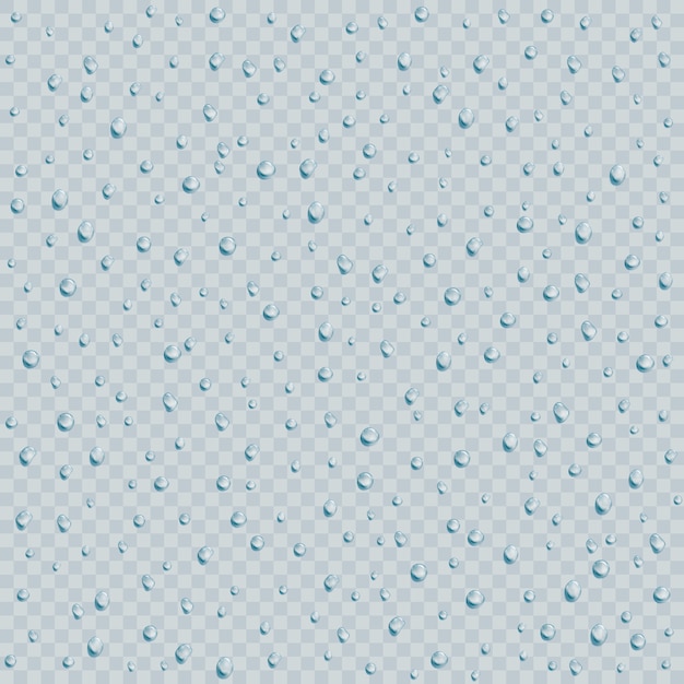 Plik wektorowy krople deszczu lub tekstere prysznic parowy na przezroczystym tle. realistyczne, czyste krople skondensowane. ilustracja