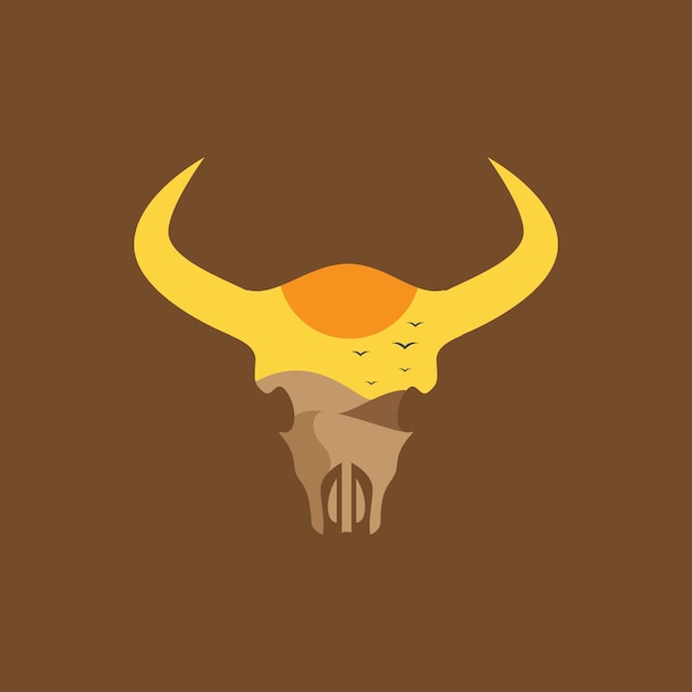 Krowa Czaszka W Kolorze Pustynnym Zachód Słońca Logo Projekt Wektor Graficzny Symbol Ikona Znak Ilustracja