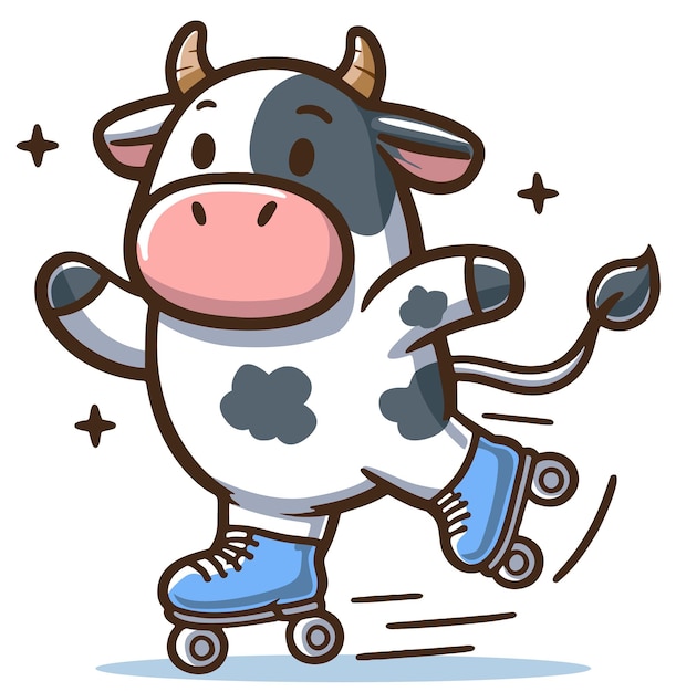Plik wektorowy krowa na rolkach na niebieskim prostym wektorze ilustracji