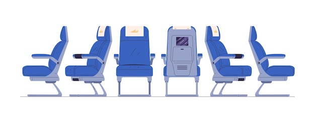 Plik wektorowy krzesła lotnicze siedzenia lotnicze do bezpiecznego lotu i komfortowych podróży wewnątrz samolotu klasy ekonomicznej klasy biznesowej wnętrze izolowane krzesło samolot kosmiczny ilustracja wektorowa