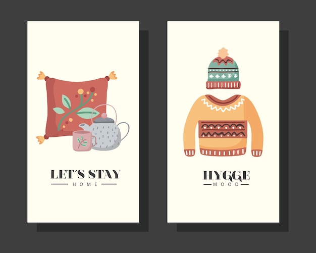 Krzesło Hygge mood z projektem koszyka, przytulna ilustracja motywu domowego i zimowego