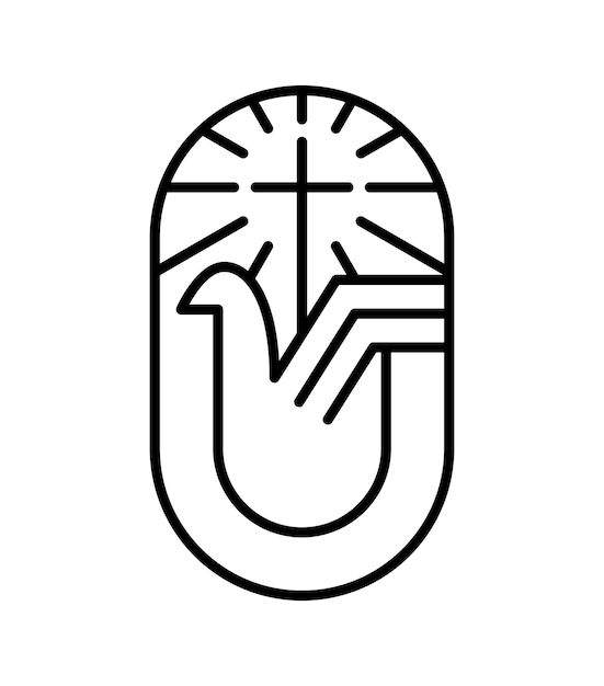 Krzyż linii religii z promieniami i gołąb Symbol Ducha Świętego Wektor Logo religia Kościół Ikona