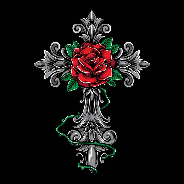 Krzyż Z Różanym Ornamentem
