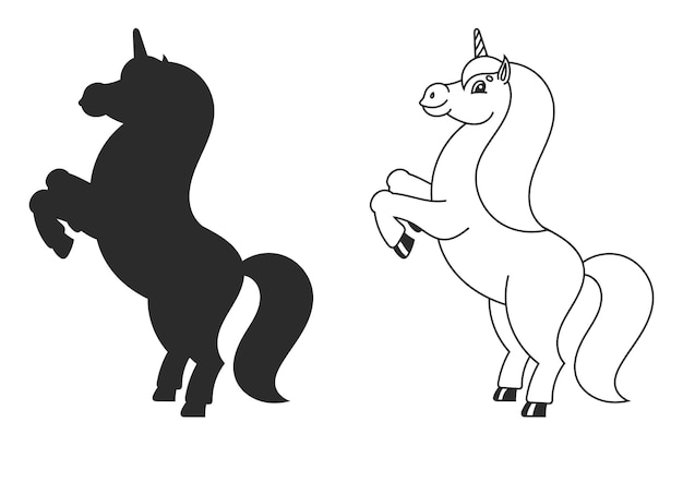 Plik wektorowy książka do malowania dla dzieci magiczny jednorożec podniósł się zwierzę koń stoi na tylnych nogach w stylu kreskówki prosta ilustracja wektorowa