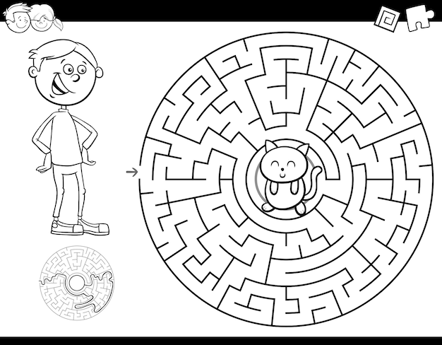 Książka Kolorów Maze Z Chłopiec I Kotek