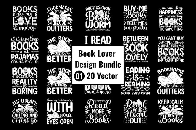 Plik wektorowy książki 20 vector design bundle svg projekt książki book lover typografia t shirt design vector