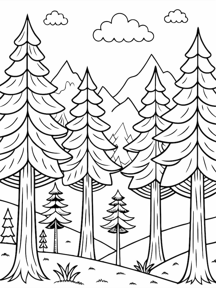 Książki do malowania Giant Trees in the Forest dla dzieci i dorosłych z wektorowym projektem
