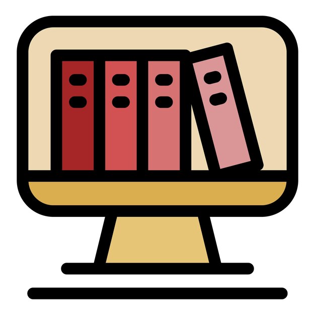 Plik wektorowy książki na ikonie ekranu komputera obrazek książek na ekranie komputera wektorowy ikon kolor płaski odizolowany