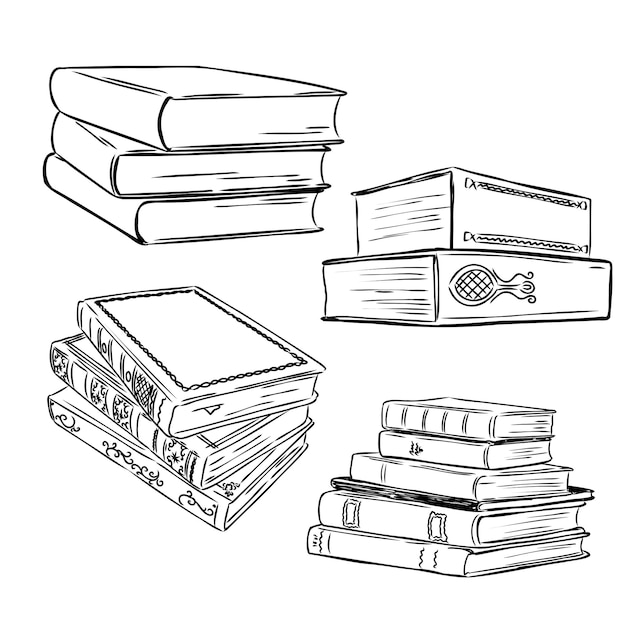 Plik wektorowy książki wektor zbiory stos książek ręcznie rysowane ilustracja w stylu szkicu biblioteka książki sklep