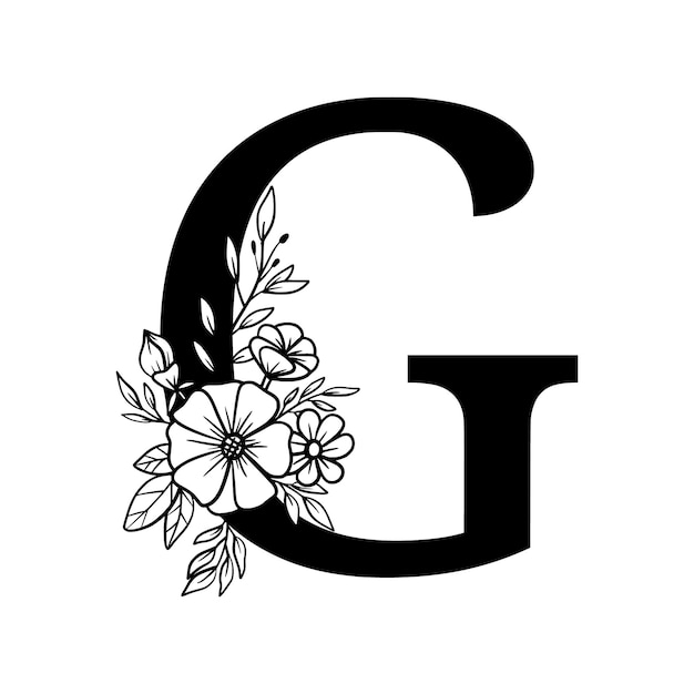 Plik wektorowy księga g kwiatowa dekoracyjna alfabet z ozdobą kwiatową i liściastą
