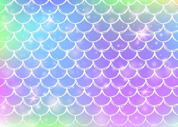 Księżniczka syrenka tło z kawaii tęczy łuski wzór
