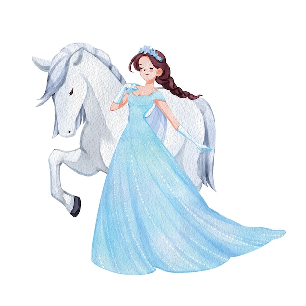 Księżniczka Zima Fantasy Akwarela Ozdoba Wektor Ilustracja