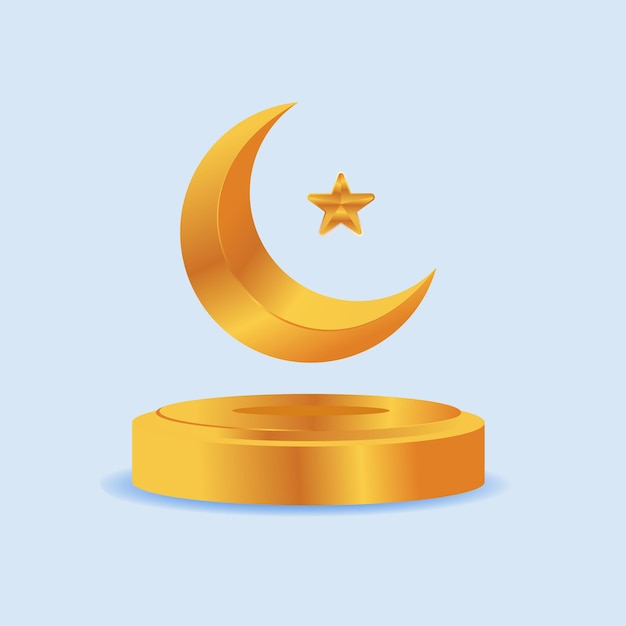 Księżyc I Gwiazda Złoty Element 3d Podium Islamski Dla Ramadan I Eid Alfitr Projekt Wektor Sztuki
