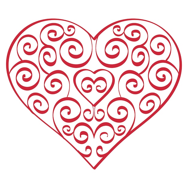 Plik wektorowy kształt czerwonego serca z kwiatowymi swirls. serce z lokami