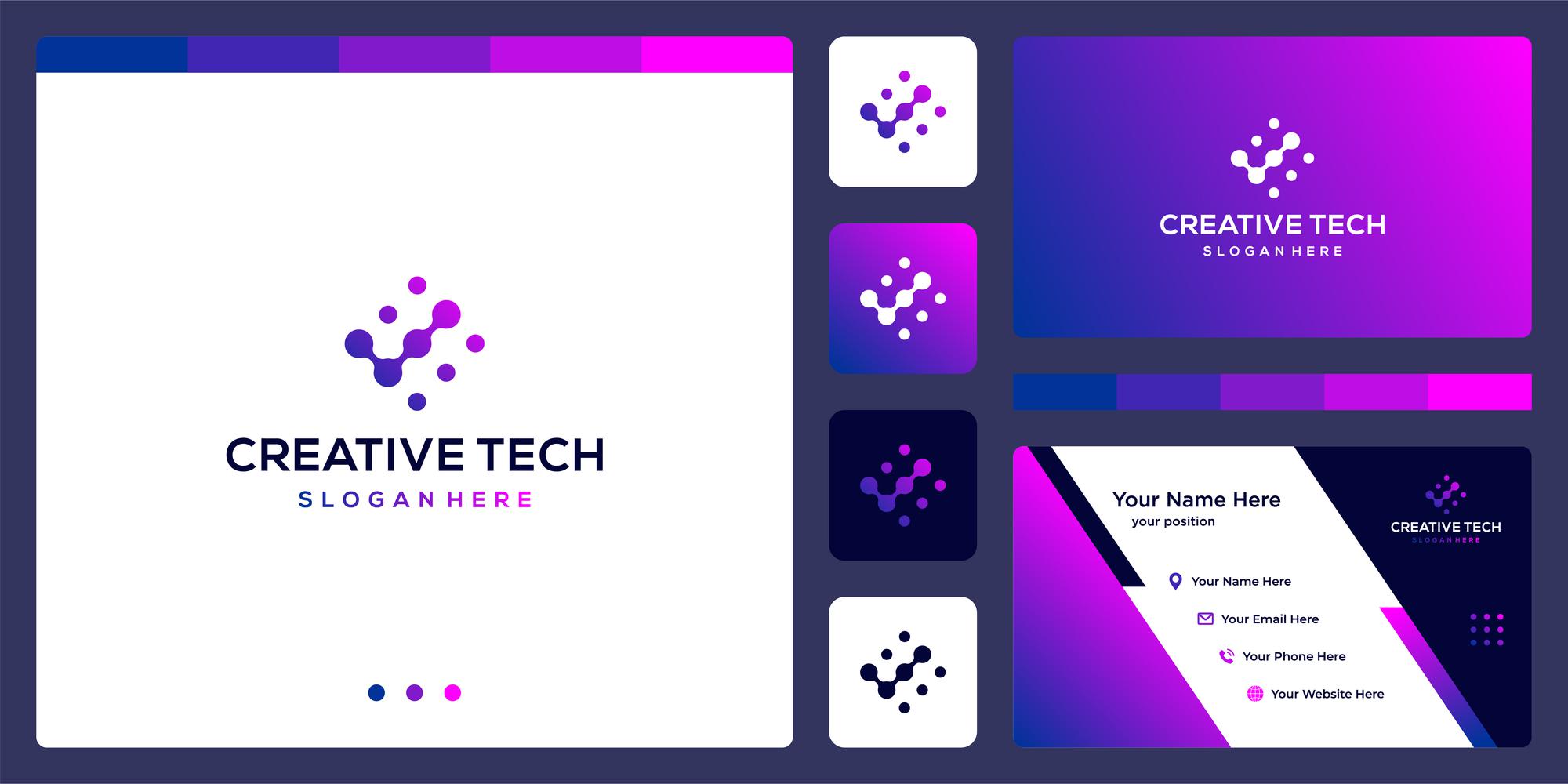 Kształt logo Chek w stylu tech i kolorem gradientu. wizytówka.