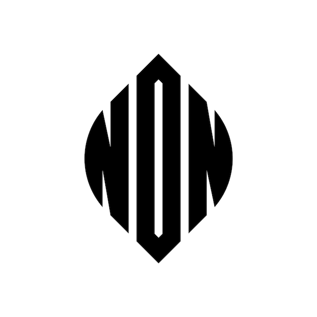 Plik wektorowy kształt okrągłego i eliptycznego logo ndn: trzy inicjały tworzą logo okrągłe ndn: okrągły emblemat, abstrakcyjny monogram, znak litery, wektor
