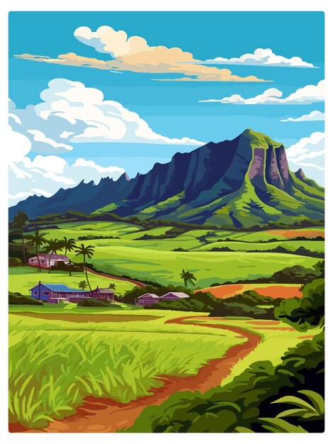 Plik wektorowy kualoa ranch hawaii vintage travel poster souvenir postcard portret malowanie ilustracja wpa