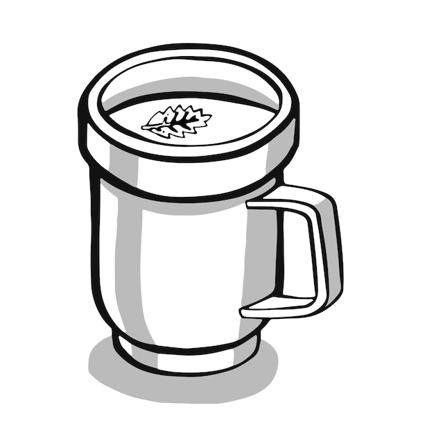 Kubek Z Herbatą Lub Kawą Z Boku Ręcznie Rysowane Wektorxa Ilustracja Kreskówka Styl Płaska Konstrukcja