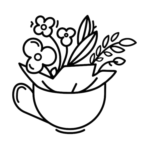 Plik wektorowy kubek z kwiatami w środku koncepcja ikony logo linii ilustracja wektorowa