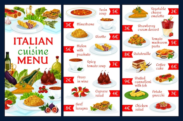 Plik wektorowy kuchnia włoska wektor szablon menu włochy żywności