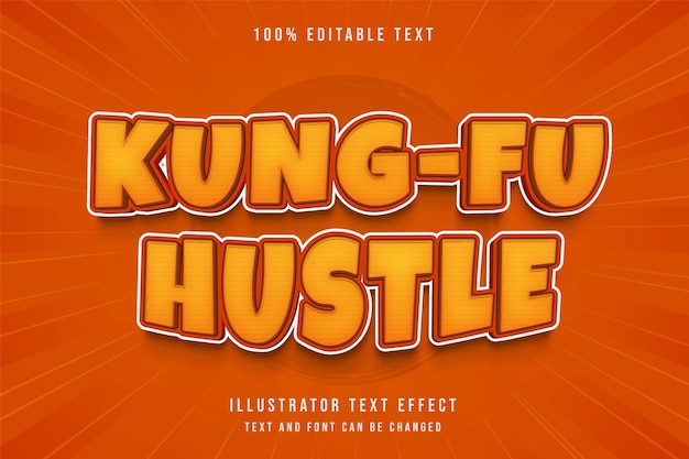 Kung-fu hustle, edytowalny efekt tekstowy żółty gradacja pomarańczowy komiksowy cień tekstowy