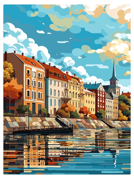 Plik wektorowy kuopio finlandia vintage travel poster souvenir postcard portret malarstwo wpa ilustracja