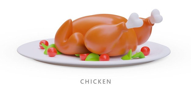 Plik wektorowy kurczak smażony 3d indyk podawany z żurawiną, klasyczne danie na święto dziękczynienia