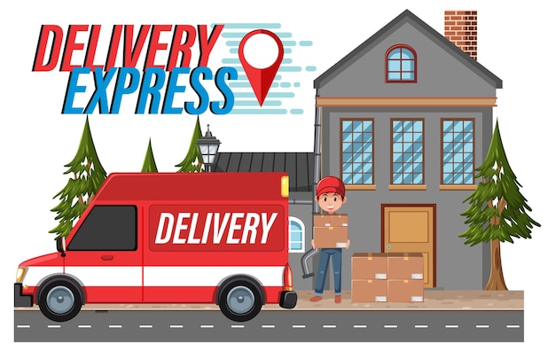 Kurier dostarczający paczki z logo Delivery Express