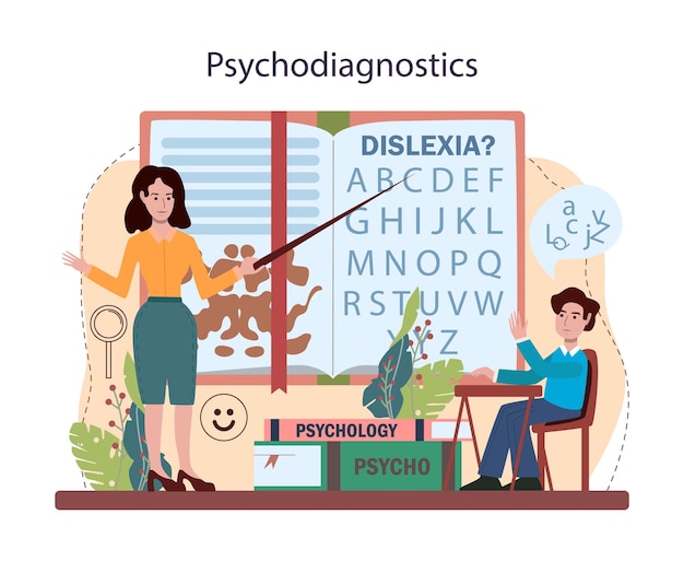 Plik wektorowy kurs psychologii szkolnej. badanie zdrowia psychicznego i emocjonalnego. psycholog szkolny poradnictwo dla dzieci i rodziców. ilustracja na białym tle płaski wektor