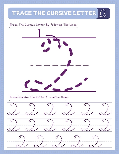 Plik wektorowy kursywny arkusz pismo odręczne z dużymi literami i ćwiczeniem śledzenia alfabetu z kierunkiem strzałki q
