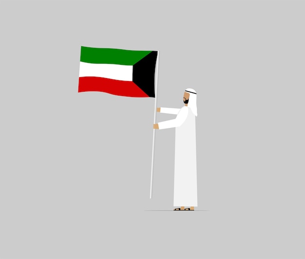 Kuwejcka postać trzymająca flagę Kuwejtu