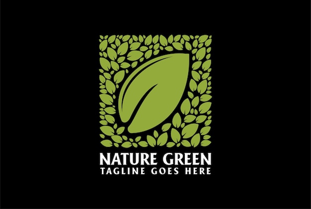 Kwadrat Natura Zielony Liść Liście Liście Logo Projekt Wektor