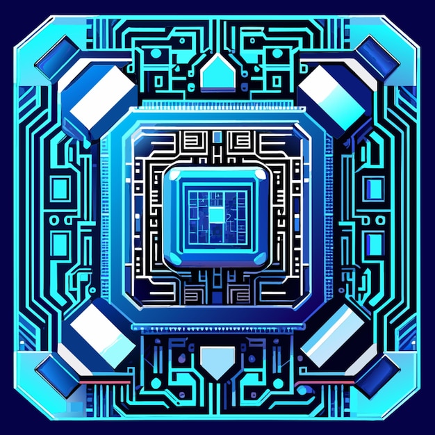 Kwadratowa Niebieska Płyta Obwodowa Cyber Obwód Obwód Cyfrowy Obwód Qr Ilustracja Wektorowa