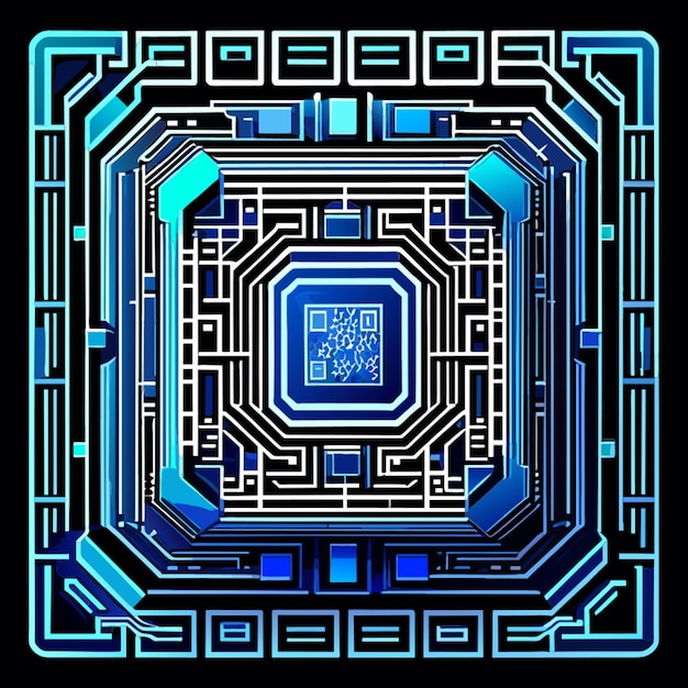 Kwadratowa Niebieska Płyta Obwodowa Cyber Obwód Obwód Cyfrowy Obwód Qr Ilustracja Wektorowa