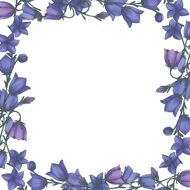Plik wektorowy kwadratowa ramka w kwiaty ze świeżymi niebieskimi dzwonkami
