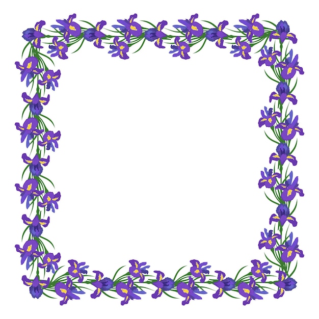 Kwadratowa Ramka Wieniec Z Kwiatów Tęczówki Z Wiosenną Kompozycją Kwitnącą Z Roślinami I Liśćmi świąteczna Dekoracja Na Pocztówkę Z Wakacji Weselnych I Projekt Płaskie Ilustracji Wektorowych