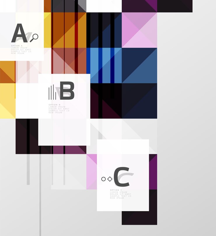 Wektor kwadratowe elementy z infografiką i opcjami tło szablonu wektorowego dla opcji numerowania diagramu układu przepływu pracy lub banera do projektowania stron internetowych