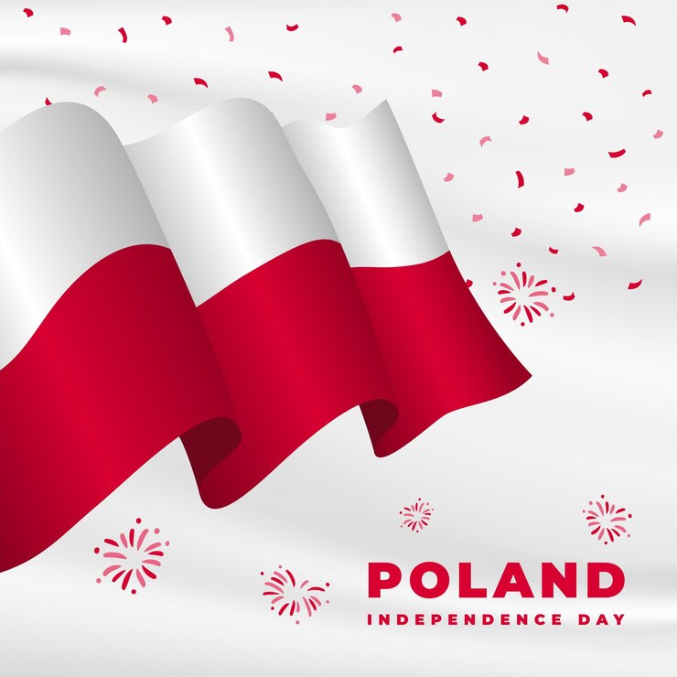 Wektor kwadratowy baner ilustracja obchodów dnia niepodległości polski macha flagą i zaciśniętymi rękami ilustracja wektorowa