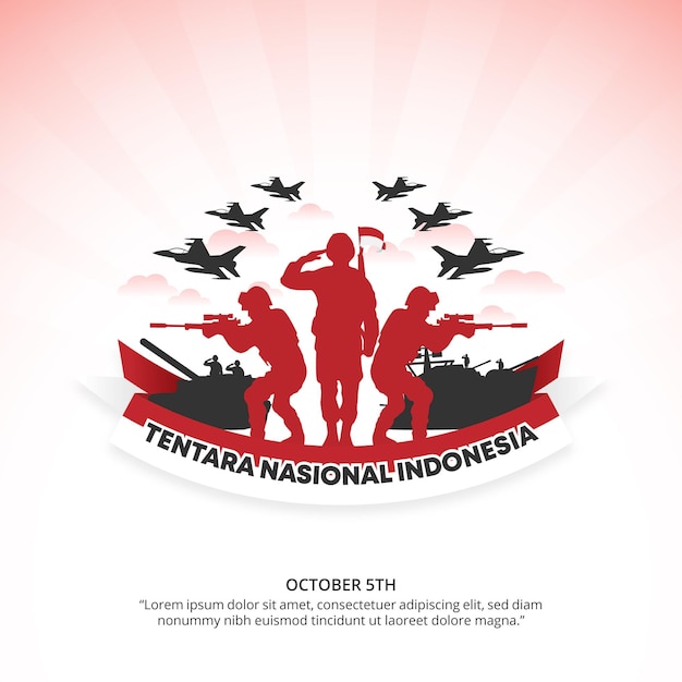 Kwadratowy Dzień Urodzenia Hari Ulang Tahun Tentara Nasional Indonezja Lub Indonezyjskie Narodowe Siły Zbrojne Z Sylwetką Armii